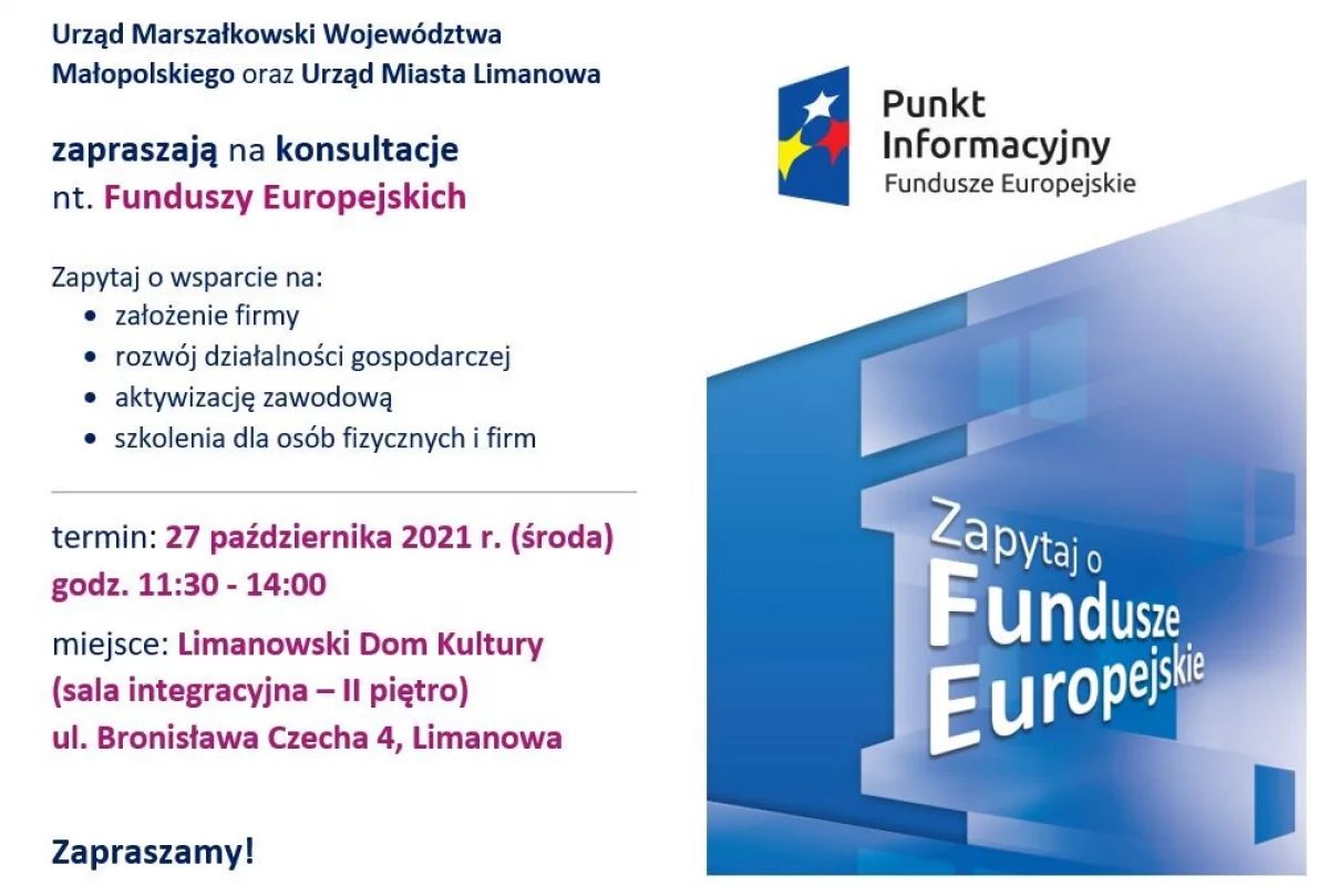 27 października zapraszamy na konsultacje nt. Funduszy Europejskich