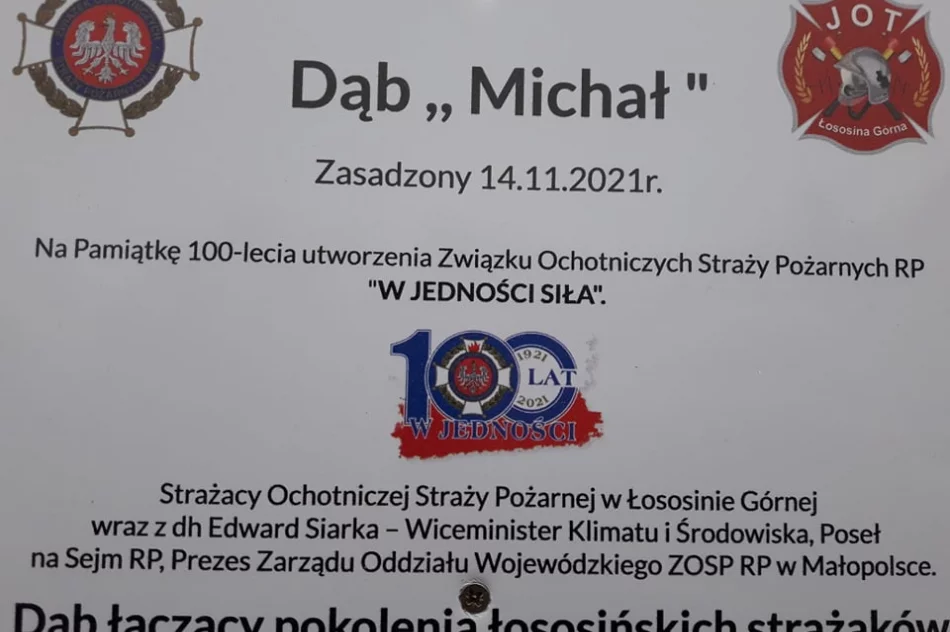 Strażacy z OSP Łososina Górna posadzili dąb na pamiątkę 100-lecia utworzenia Związku OSP RP - zdjęcie 5