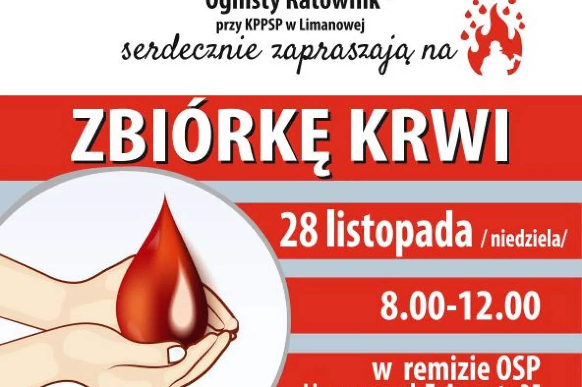 OSP Limanowa w niedzielę 28 listopada organizuje zbiórkę krwi