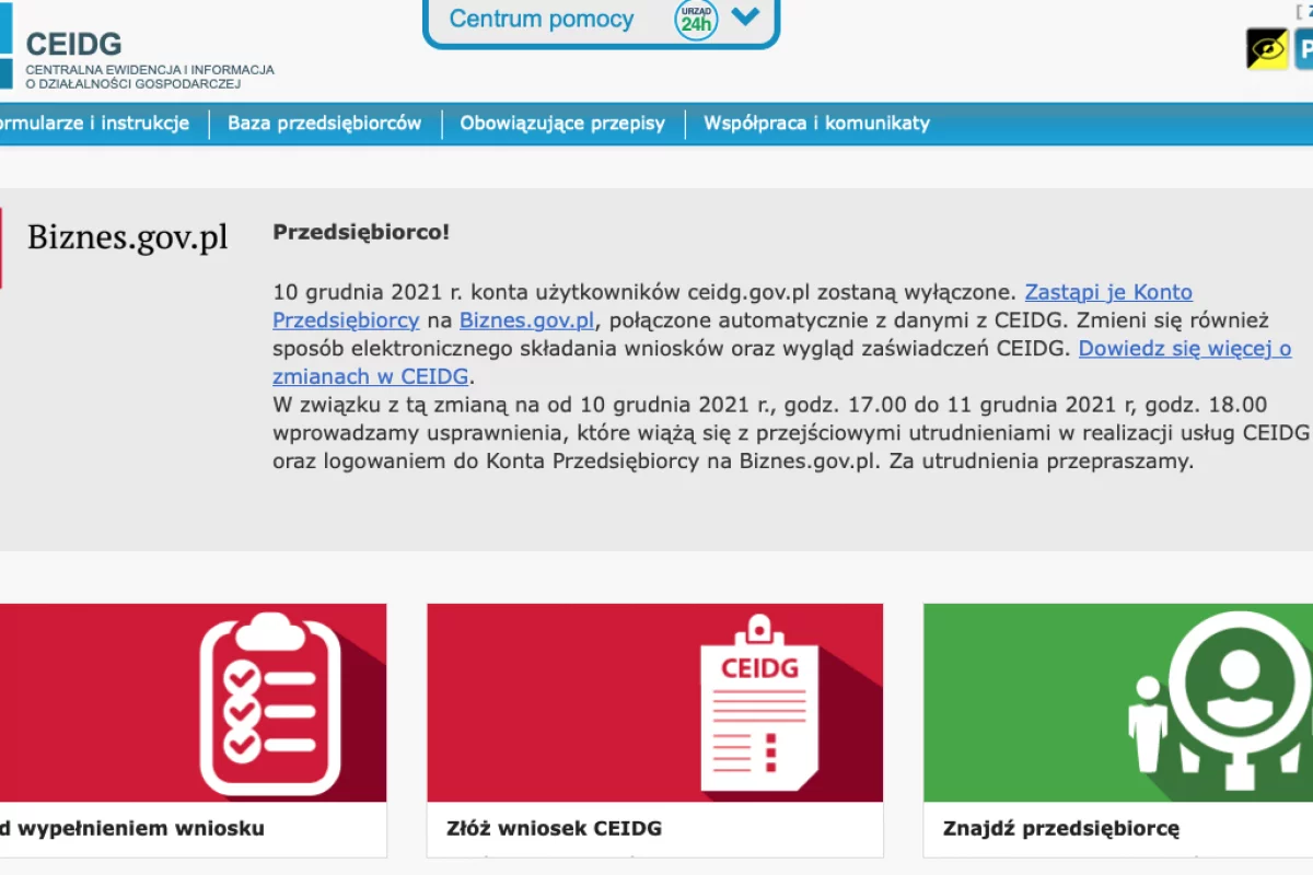 Komunikat dla przedsiębiorców ws. kont CEIDG
