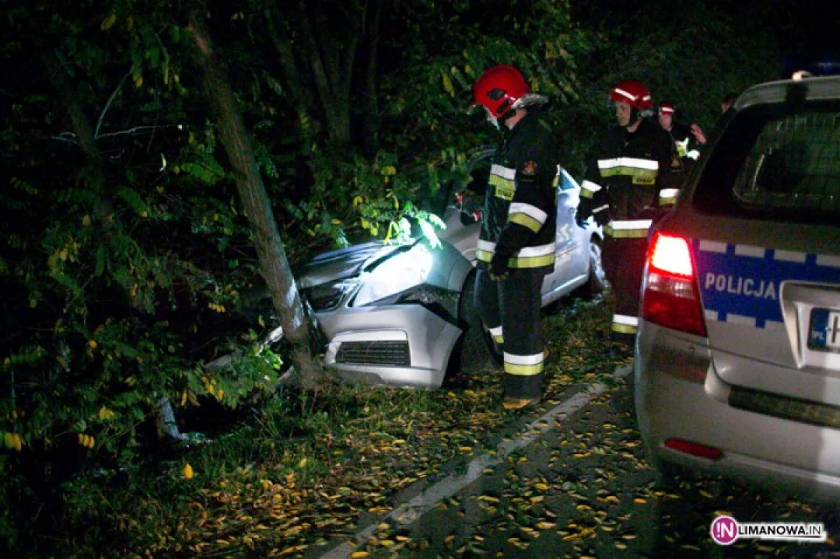 Opel zjechał z drogi i uderzył w drzewo