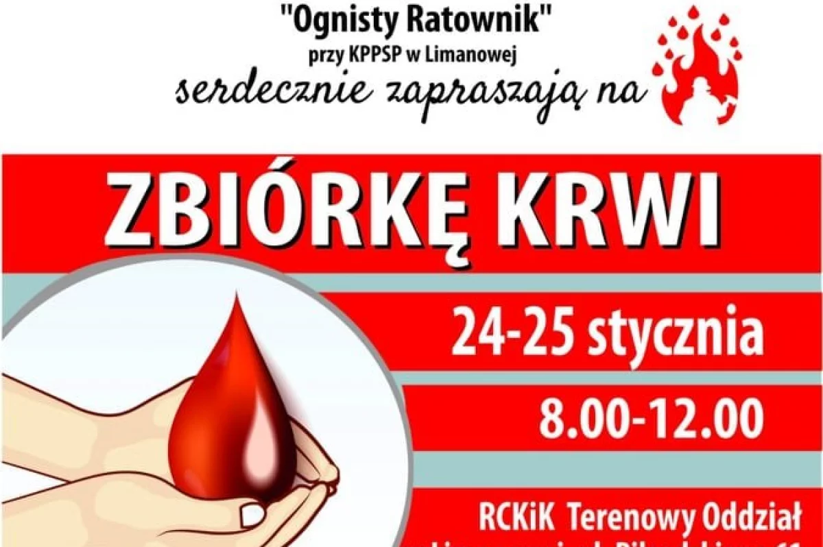 W dniach 24-25 stycznia OSP Limanowa organizuje zbiórkę krwi
