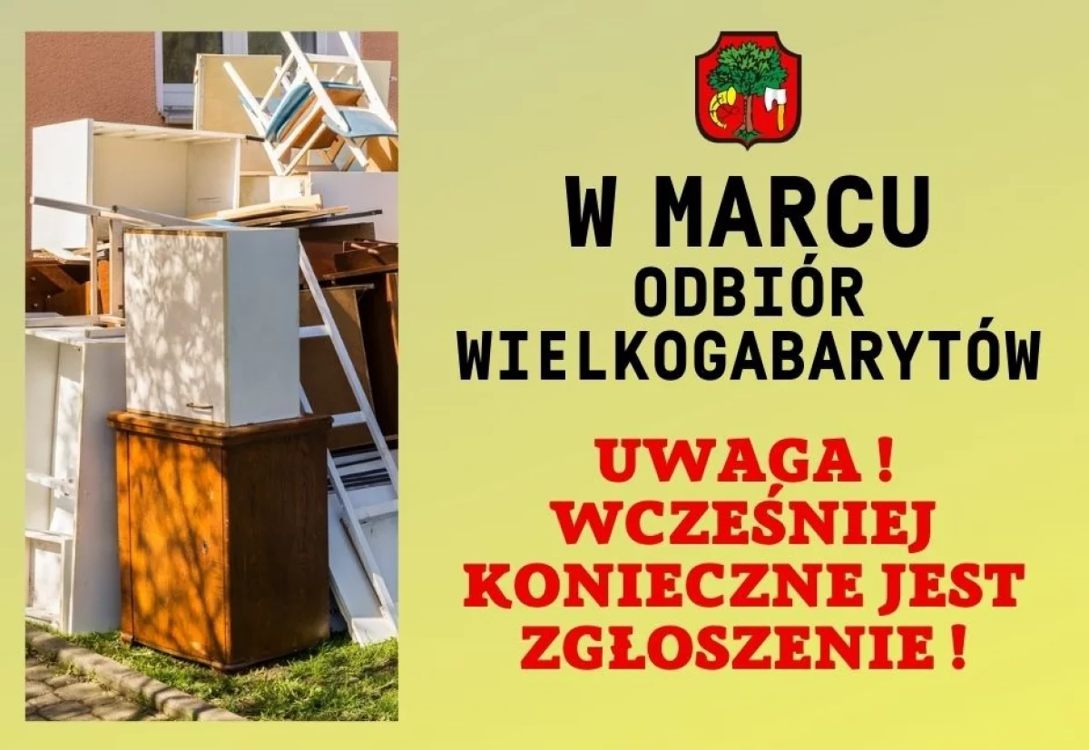 W marcu odbiór wielkogabarytów – wcześniej konieczne jest zgłoszenie odpadów do odbioru