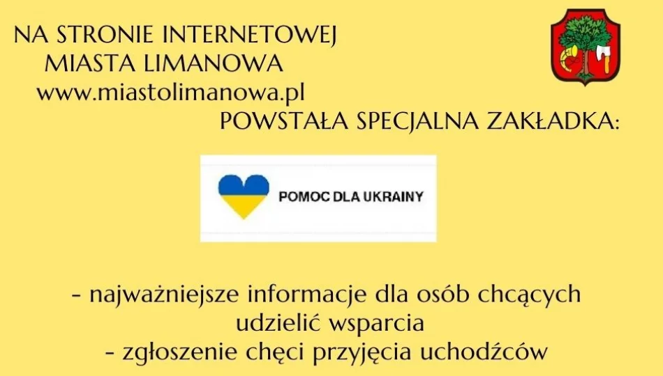 Zakładka "POMOC DLA UKRAINY" na stronie MIasta Limanowa - zdjęcie 1