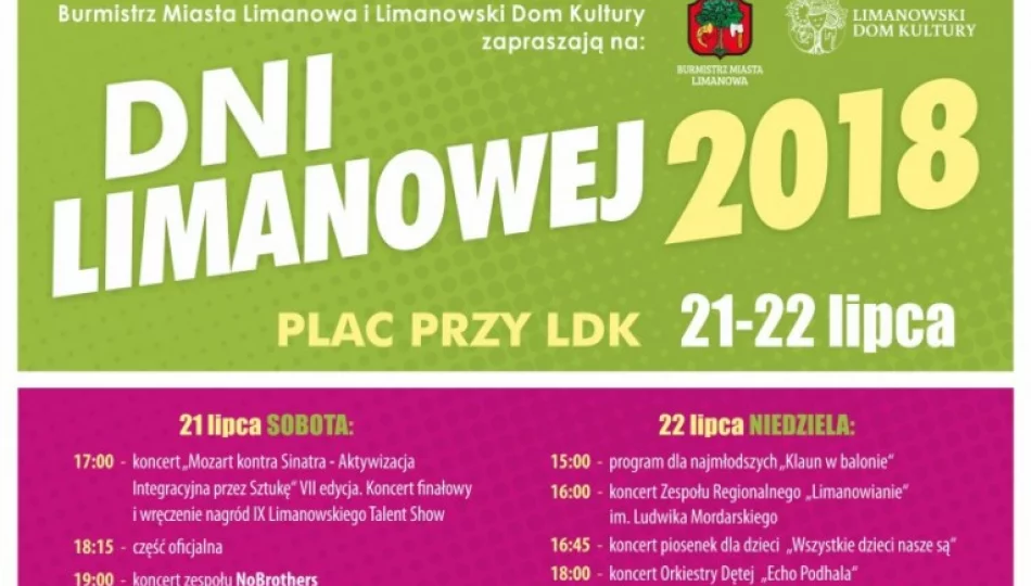 Dni Limanowej 2018 – start sobota 21 lipca! - zdjęcie 1