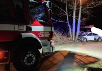 Samochód wypadł z jezdni i uderzył w drzewo - zdjęcie główne