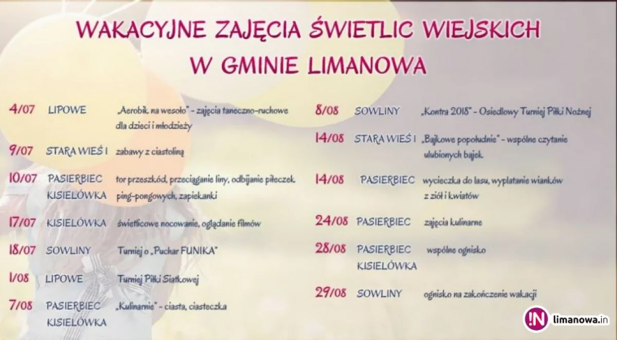 Wakacje 2018 w świetlicach gminnych!