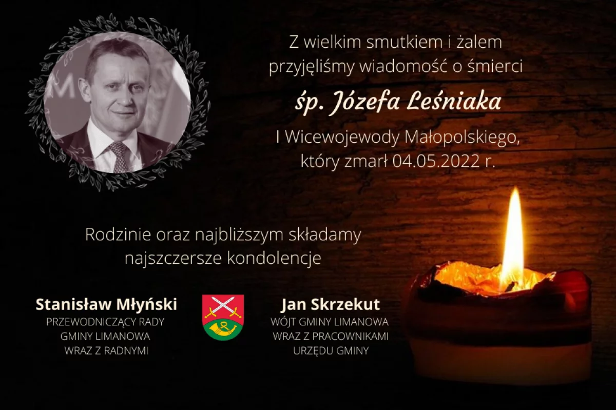 Kondolencje z powodu śmierci Józefa Leśniaka - I Wicewojewody Małopolskiego
