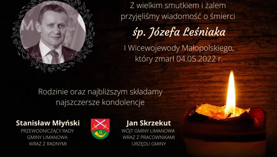 Kondolencje z powodu śmierci Józefa Leśniaka - I Wicewojewody Małopolskiego - zdjęcie 1