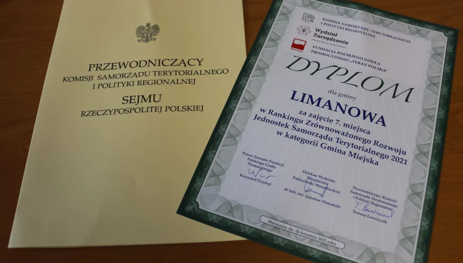 Miasto Limanowa w gronie najlepszych gmin w Polsce za 2021 rok w Rankingu Zrównoważonego Rozwoju - zdjęcie 1