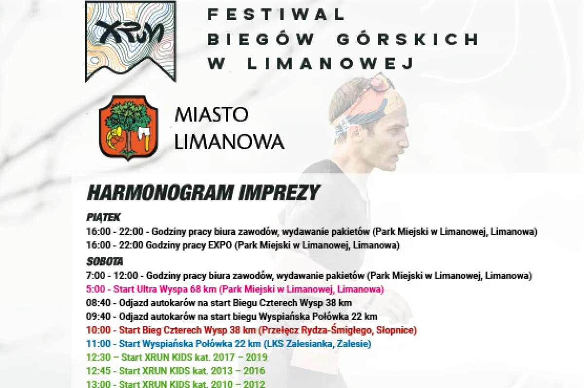 Harmonogram imprezy XRUN Festiwal Biegów Górskich w Limanowej!