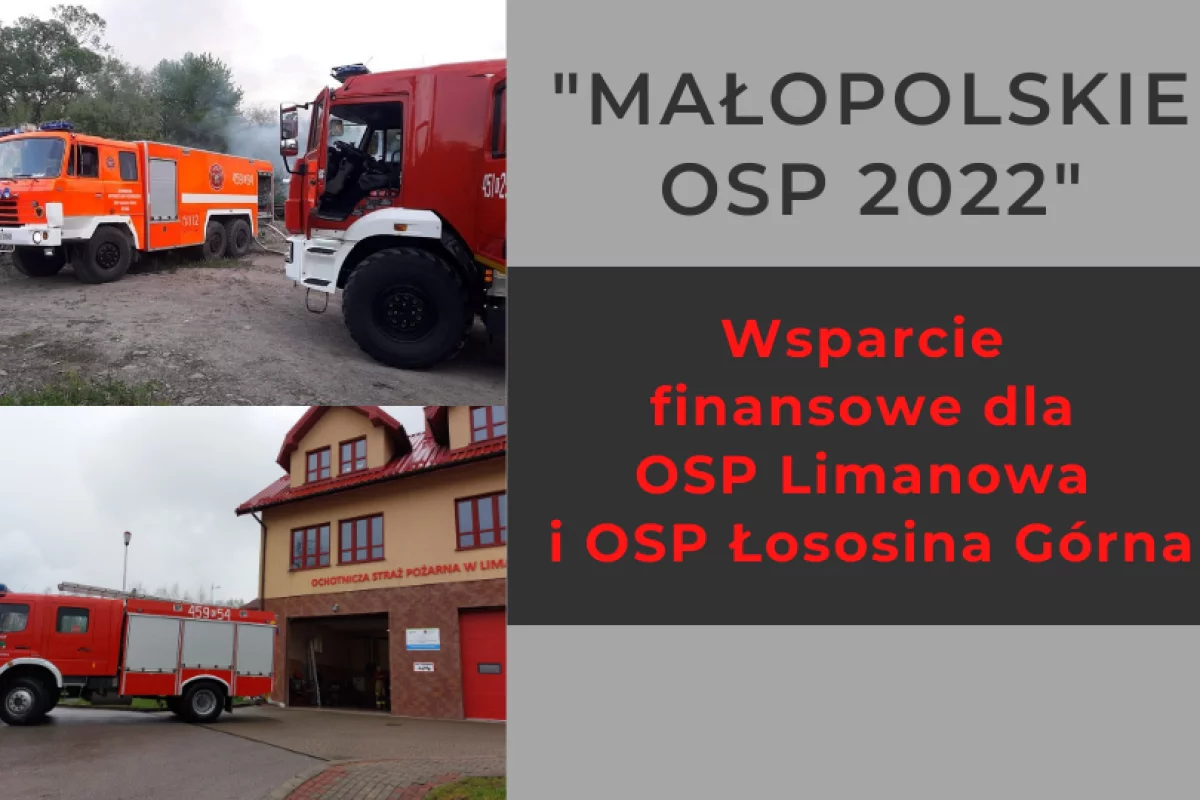 Konkurs „Małopolskie OSP 2022” – przyznano środki dla OSP Limanowa i OSP Łososina Górna