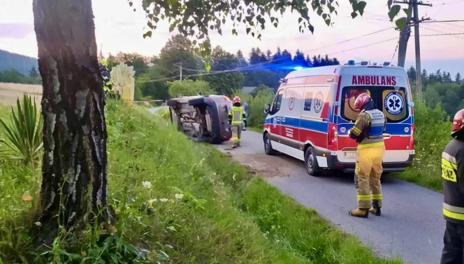 Samochód zjechał z drogi i wywrócił się, jedna osoba poszkodowana - zdjęcie 1