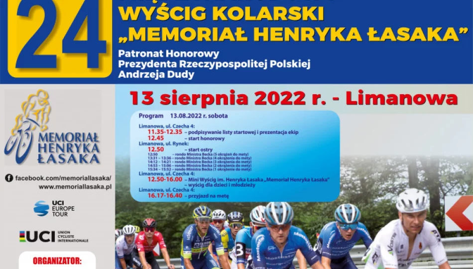Międzynarodowy Wyścig Kolarski „Memoriał Henryka Łasaka” 13 sierpnia w Limanowej - zdjęcie 1