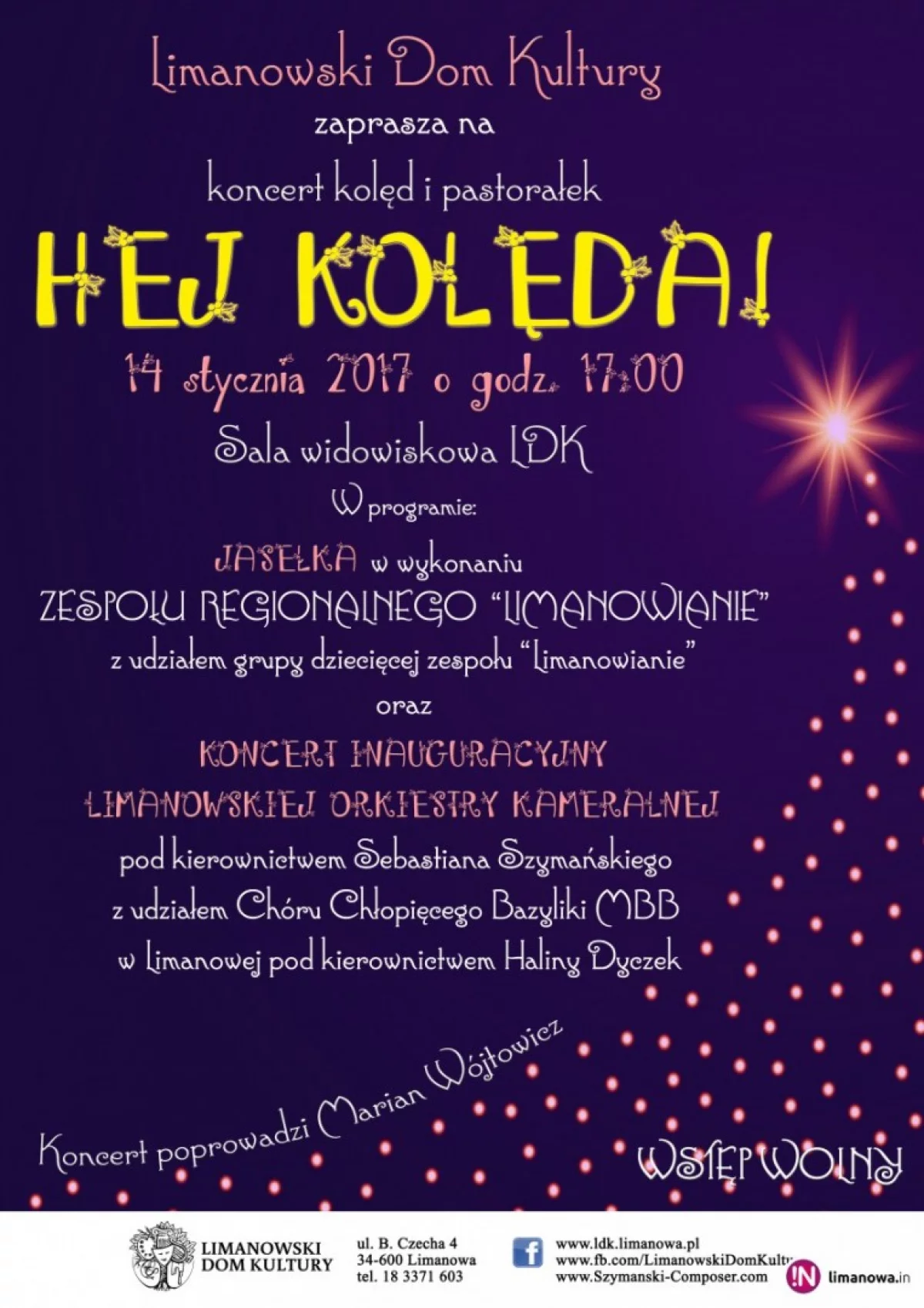 „HEJ KOLĘDA” - koncert kolęd i pastorałek, w sobotę 14 stycznia w Limanowskim Domu Kultury