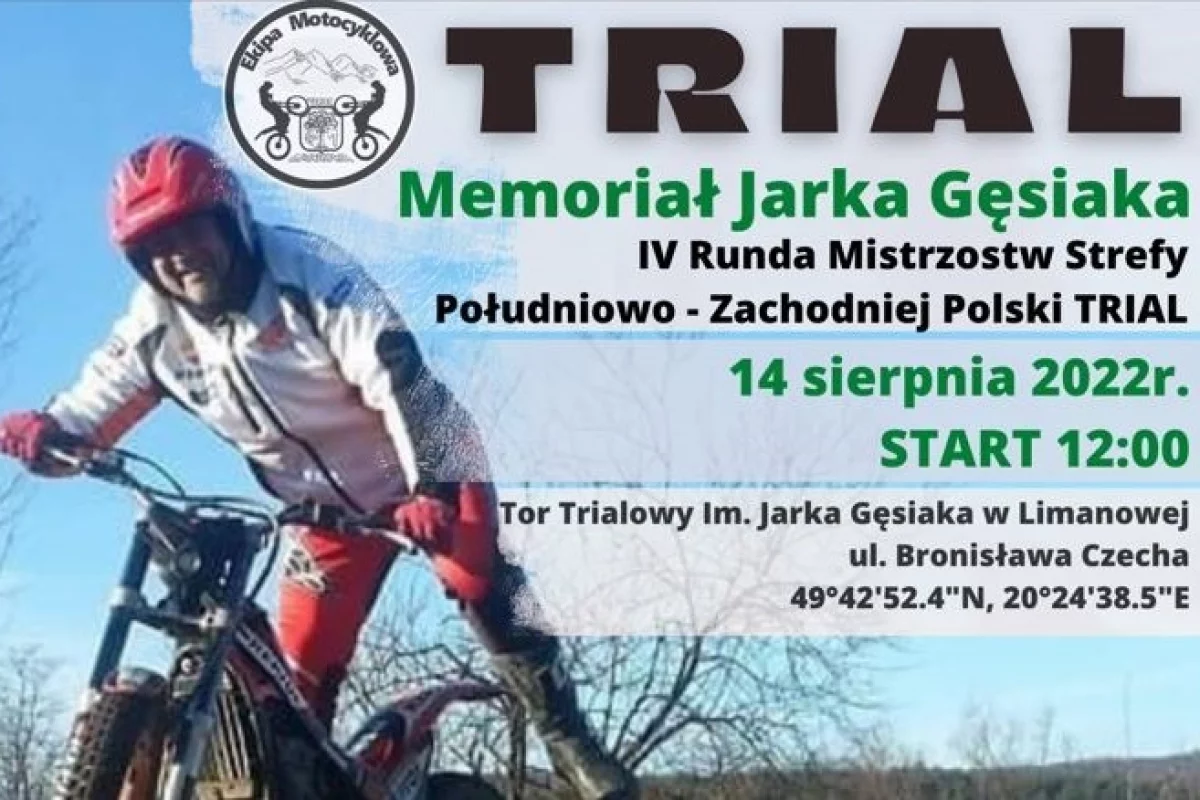 14 sierpnia odbędzie się Memoriał Jarka Gęsiaka – IV Runda Mistrzostw Strefy Południowo-Zachodniej Polski TRIAL