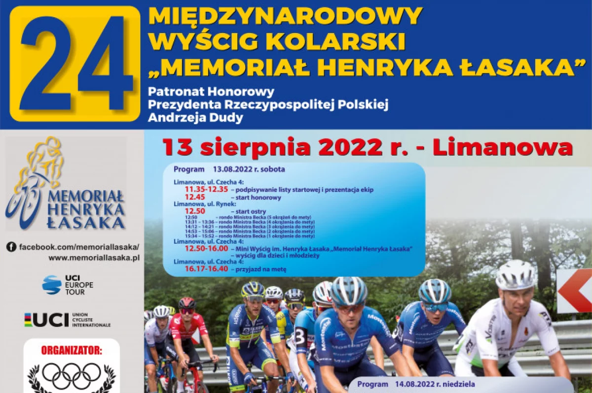 Międzynarodowy Wyścig Kolarski „Memoriał Henryka Łasaka” w sobotę 13 sierpnia w Limanowej