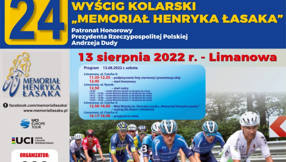 Międzynarodowy Wyścig Kolarski „Memoriał Henryka Łasaka” w sobotę 13 sierpnia w Limanowej - zdjęcie 1