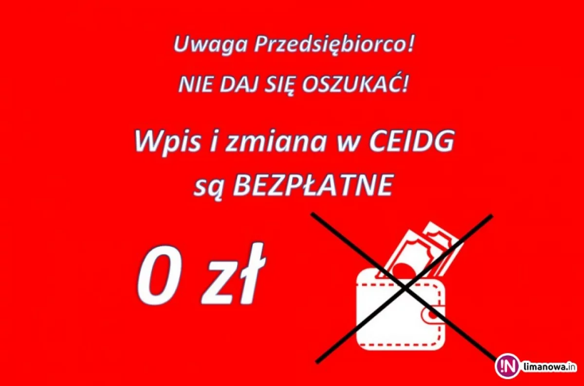 Wpis do CEIDG jest bezpłatny