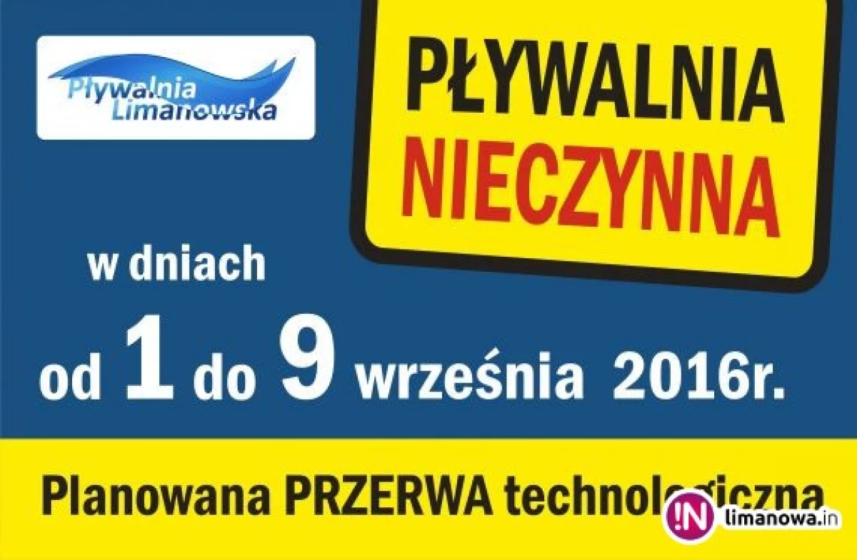 Nastąpi przerwa technologiczna na Pływalni Limanowskiej