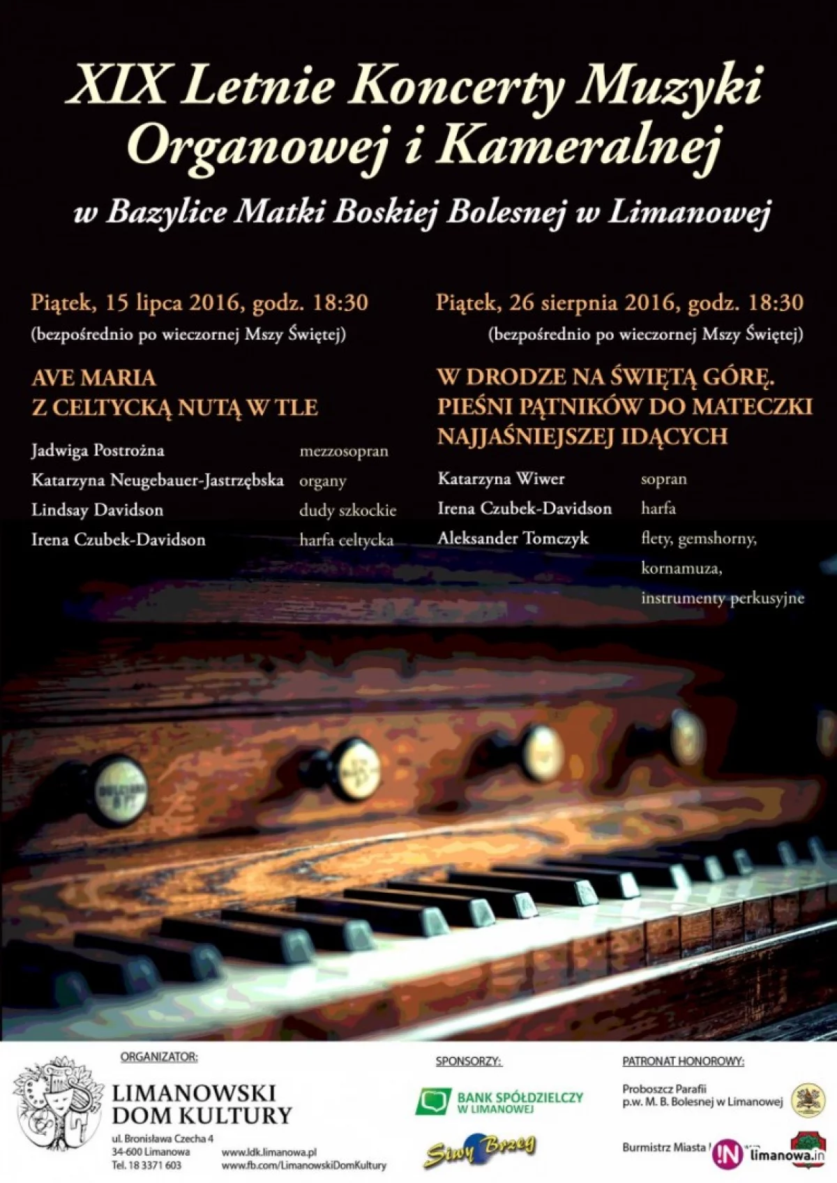 XIX Letnie Koncerty Muzyki Organowej i Kameralnej – zapraszamy 15 lipca do limanowskiej Bazyliki