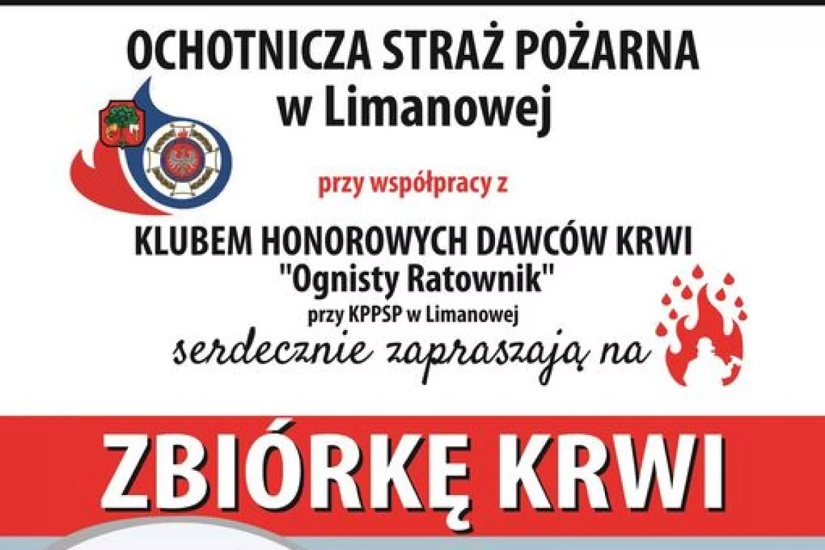 9 października w remizie OSP Limanowa odbędzie się zbiórka krwi