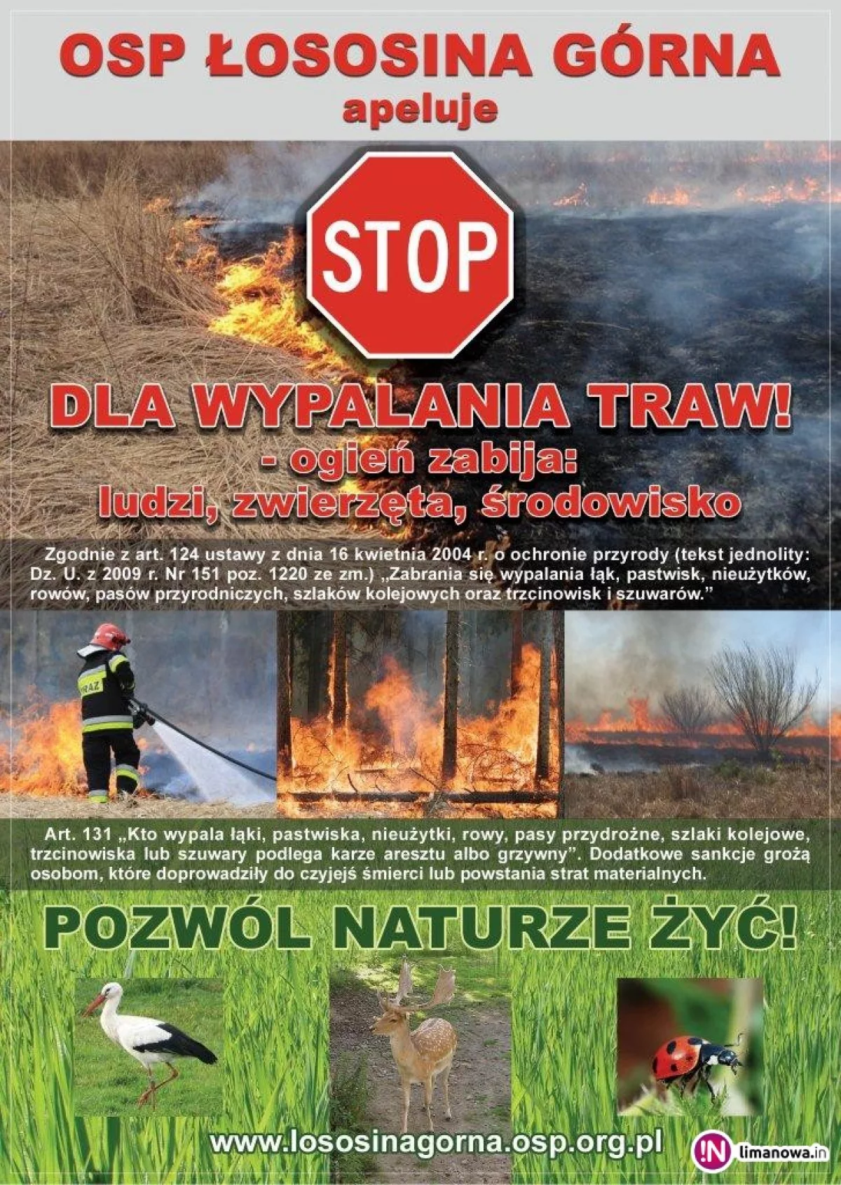 OSP Łososina Górna apeluje! Wypalanie traw jest niedozwolone i naprawdę niebezpieczne!