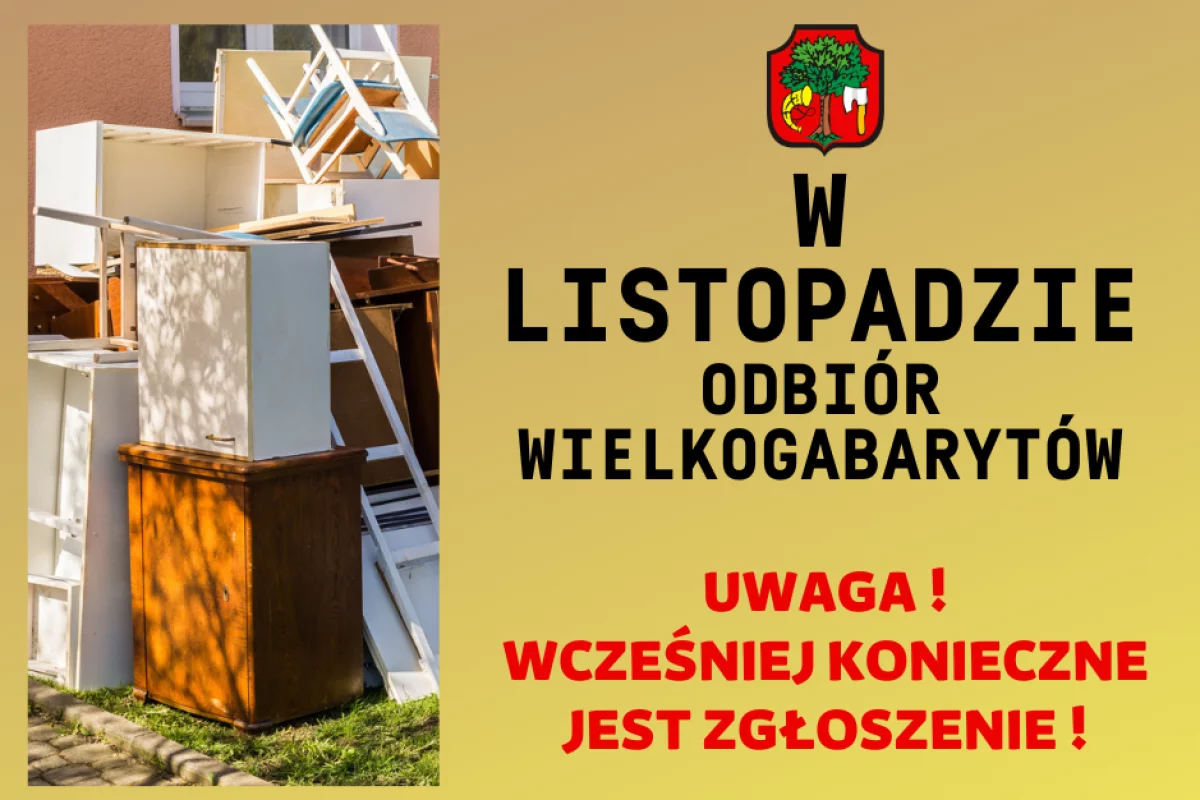 W listopadzie odbiór wielkogabarytów – wcześniej konieczne jest zgłoszenie odpadów do odbioru