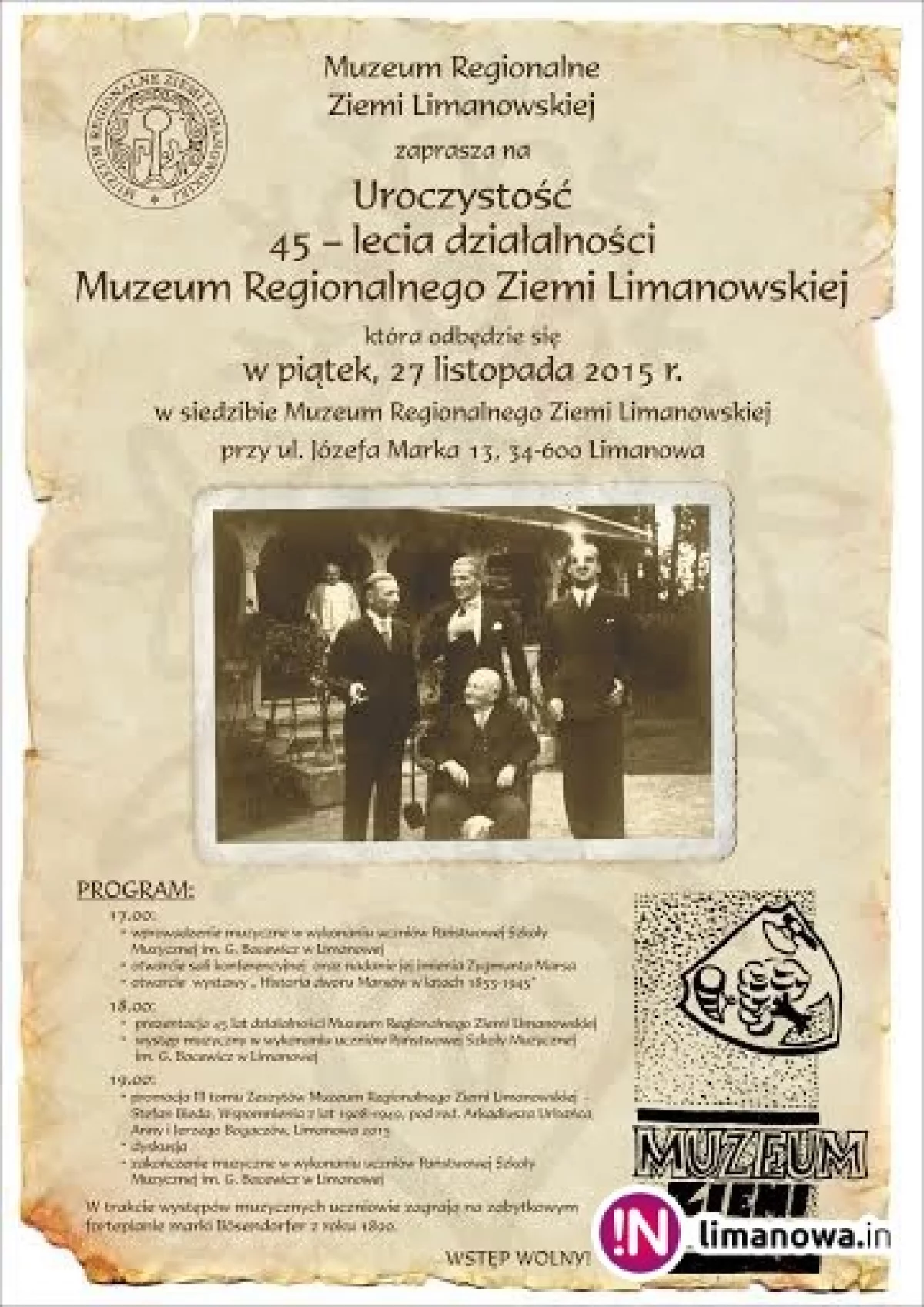 Uroczystość 45-lecia działalności Muzeum Regionalnego Ziemi Limanowskiej