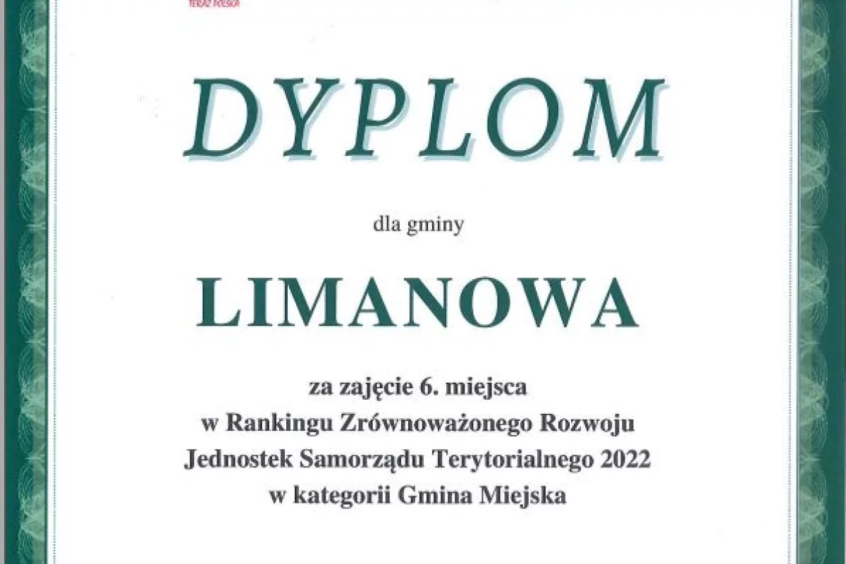 6 miejsce dla Miasta Limanowa w rankingu zrównoważonego rozwoju JST