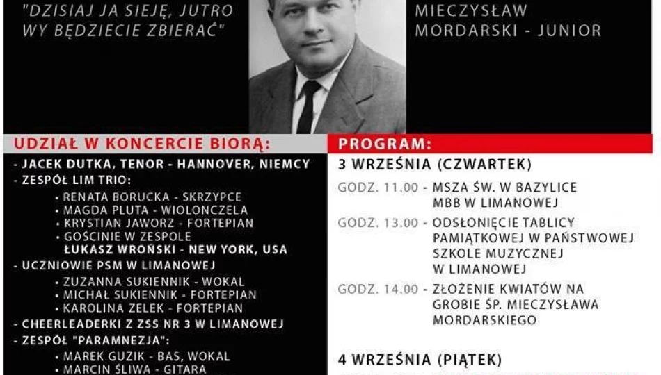 Koncert w 50. Rocznicę śmierci Mieczysława Mordarskiego - zapraszamy o godzinie 19:00! - zdjęcie 1