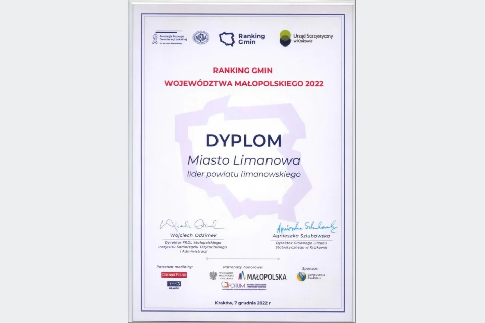 Miasto Limanowa liderem powiatu limanowskiego w Rankingu Gmin Małopolski 2022 - zdjęcie 2