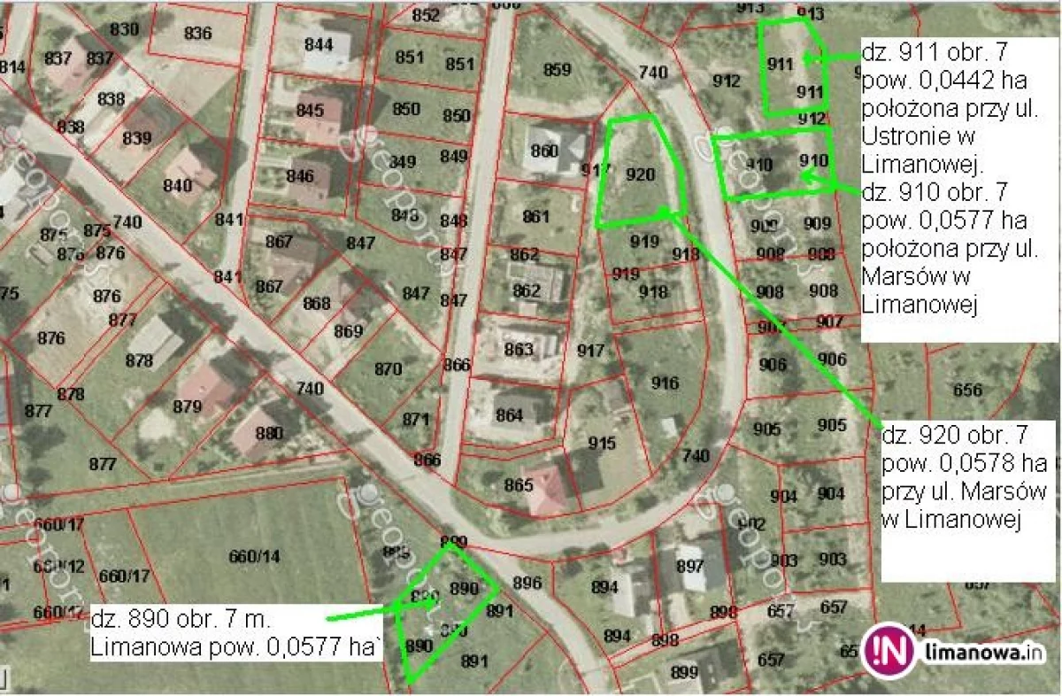 II przetarg ustny nieograniczony na sprzedaż 5 działek położonych na Osiedlu Marsów w Limanowej