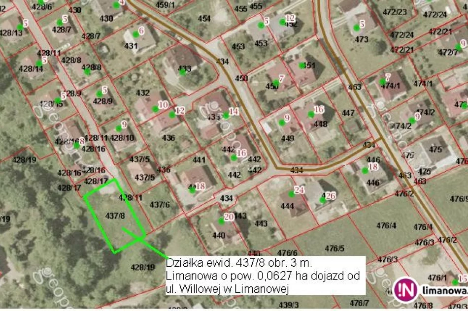 II przetarg ustny nieograniczony na sprzedaż działki 437/8 obr. 3 m. Limanowa ul. Willowa - zdjęcie 2