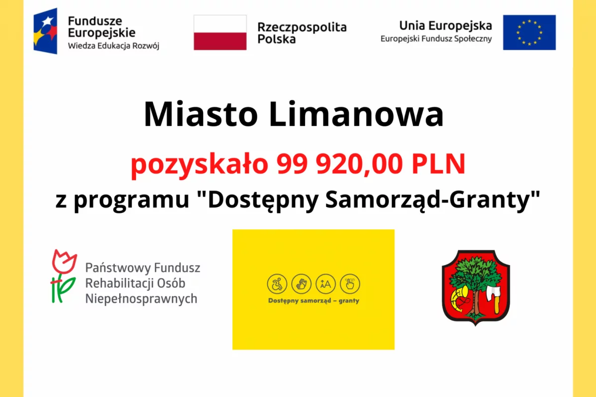 99 920,00 zł dla Miasta Limanowa w ramach projektu „Dostępny samorząd – granty”