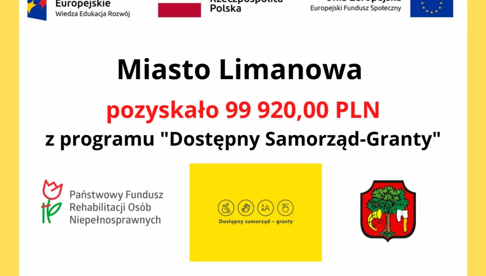 99 920,00 zł dla Miasta Limanowa w ramach projektu „Dostępny samorząd – granty” - zdjęcie 1