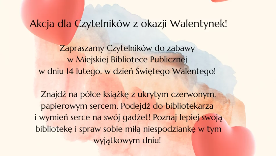 Miejska Biblioteka Publiczna zaprasza czytelników do wzięcia udziału w akcji z okazji Walentynek - zdjęcie 1