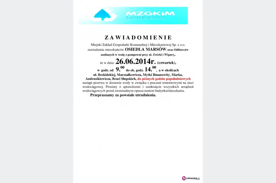 Przerwy w dostawie wody - zdjęcie 2