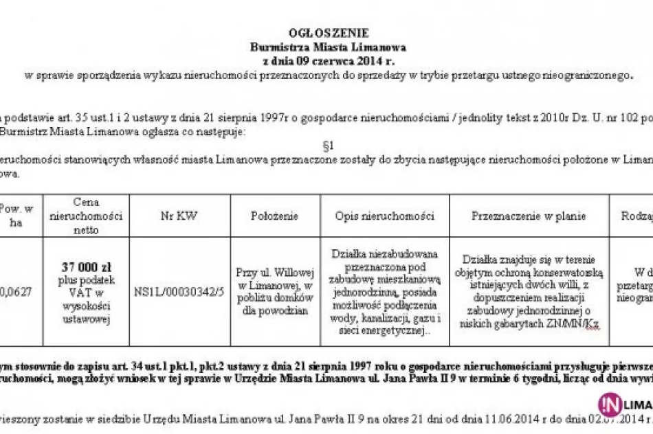 Działka przy ul. Willowej w Limanowej na sprzedaż - zdjęcie 3