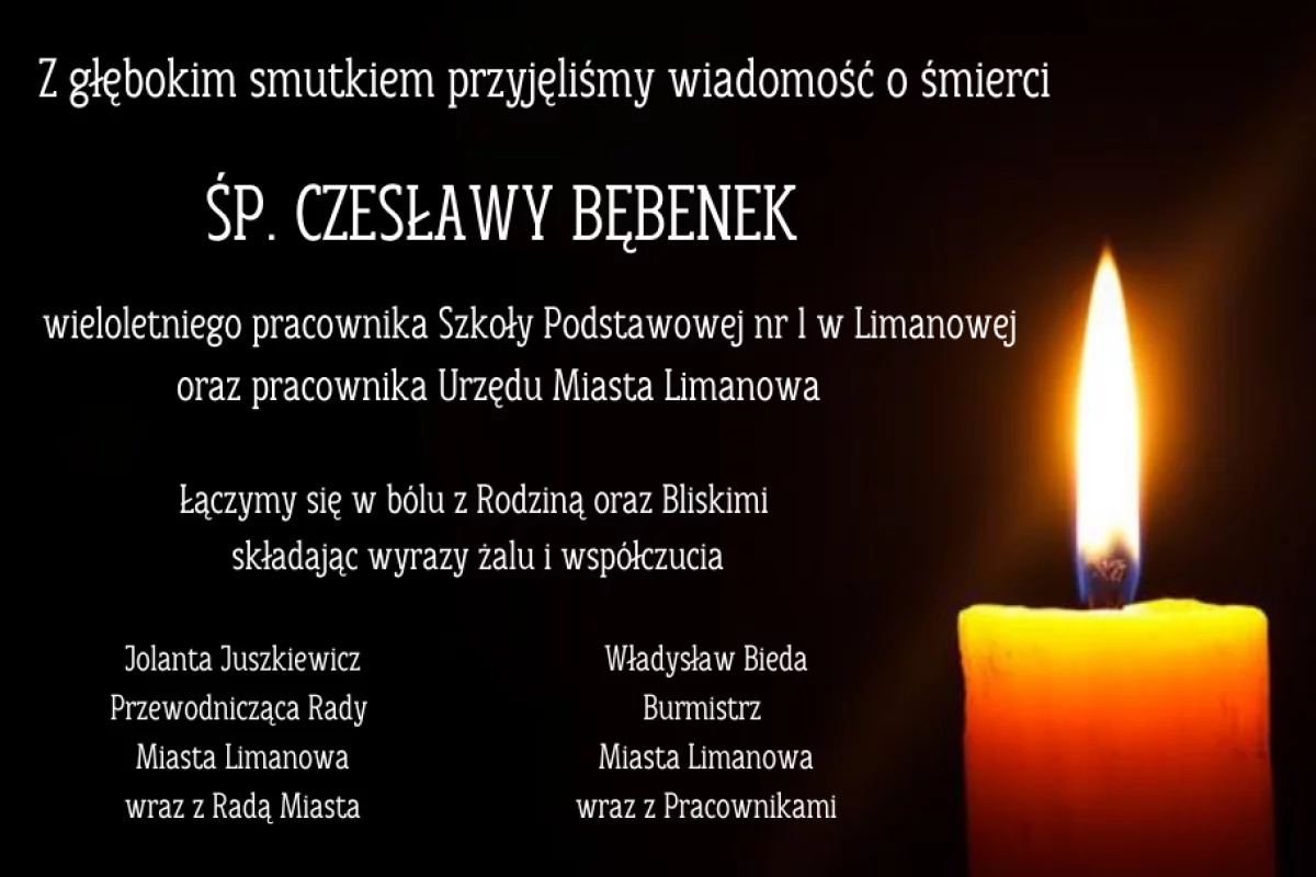 Kondolencje z powodu śmierci Czesławy Bębenek