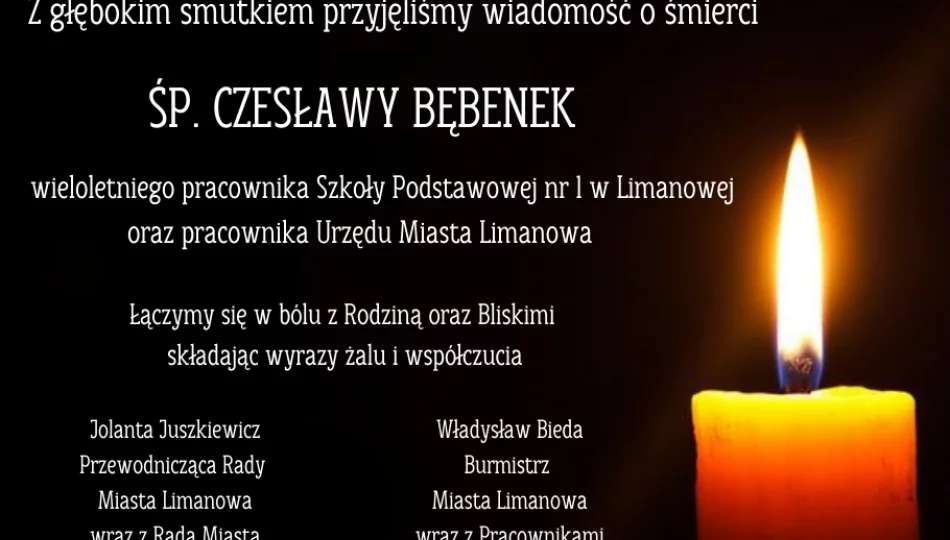 Kondolencje z powodu śmierci Czesławy Bębenek - zdjęcie 1