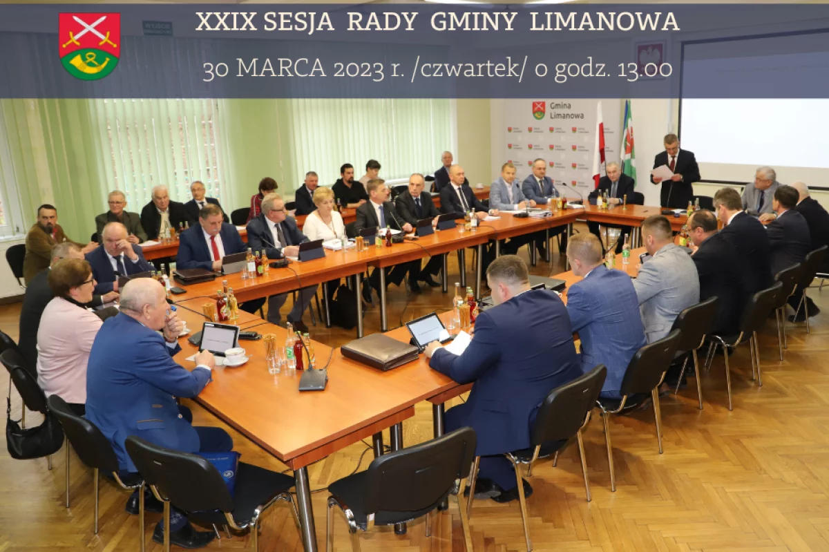 Zaproszenie na XXIX Sesję Rady Gminy Limanowa - 30 marca  2023
