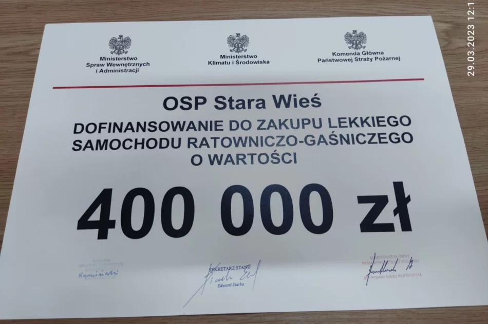 Wsparcie finansowe dla Ochotniczej Straży Pożarnej w Starej Wsi. - zdjęcie 2