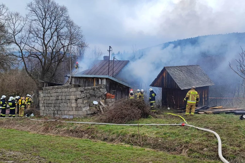 Pożar drewnianego domu, 9 zastępów straży w akcji - zdjęcie 2