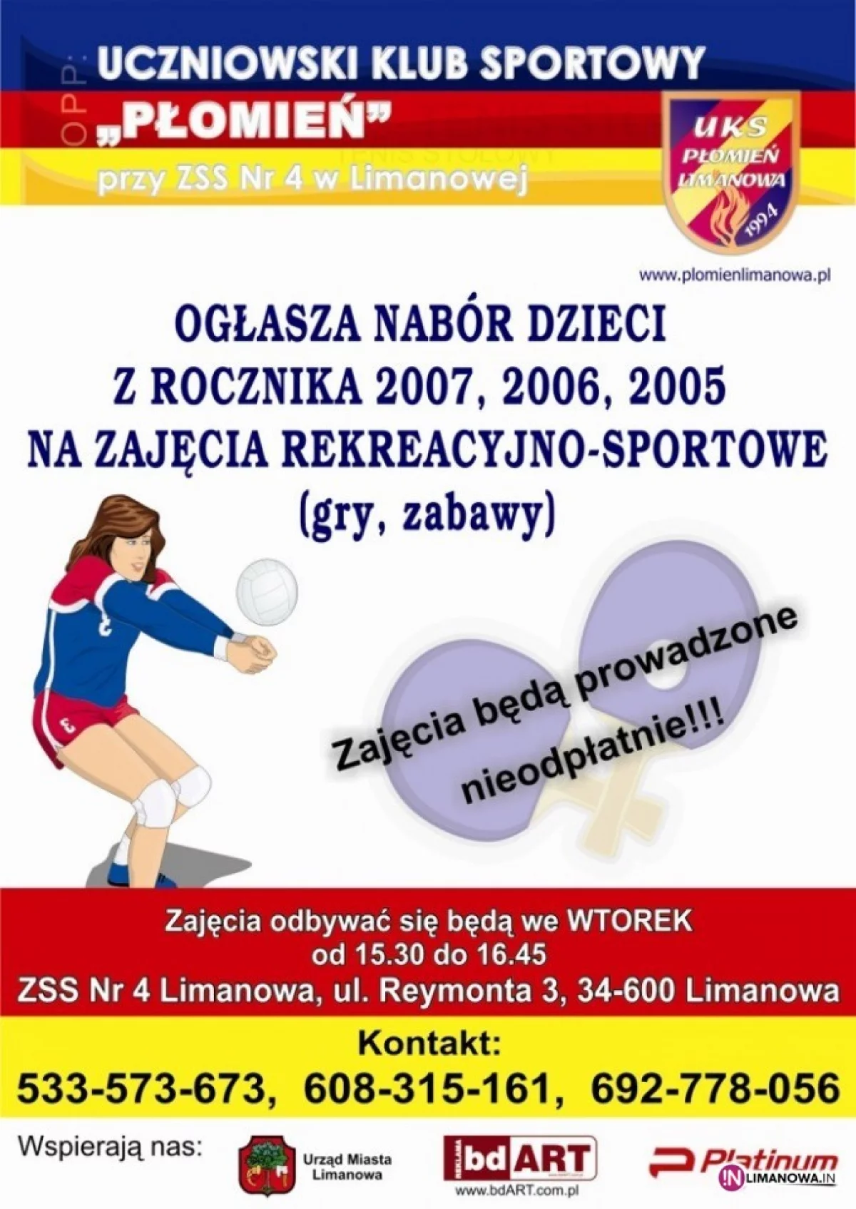 Zaproszenie na zajęcia rekreacyjno-sportowe