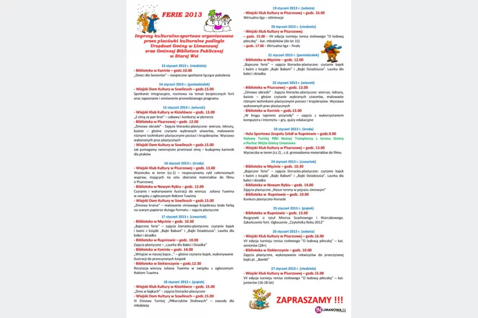 Ferie w gminie Limanowa - zdjęcie 2