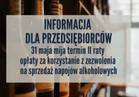 Opłata za korzystanie z zezwoleń na sprzedaż napojów alkoholowych – II rata - zdjęcie główne