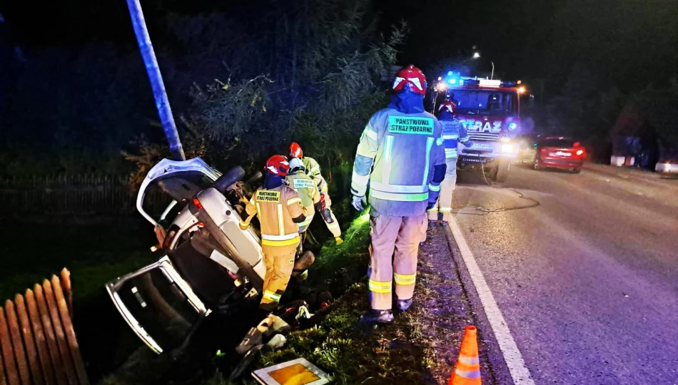 Auto wypadło z drogi i uderzyło w słup - zdjęcie 1