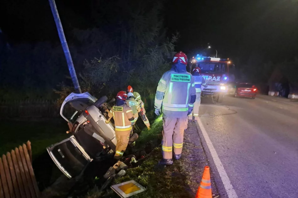 Auto wypadło z drogi i uderzyło w słup - zdjęcie 3