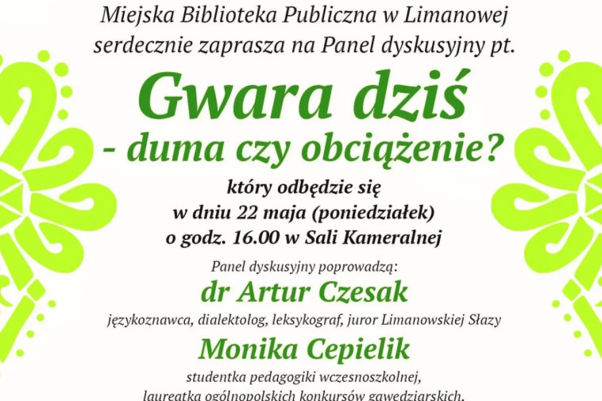 Miejska Biblioteka Publiczna zaprasza na panel dyskusyjny pt. ,,Gwara dziś- duma czy obciążenie?”